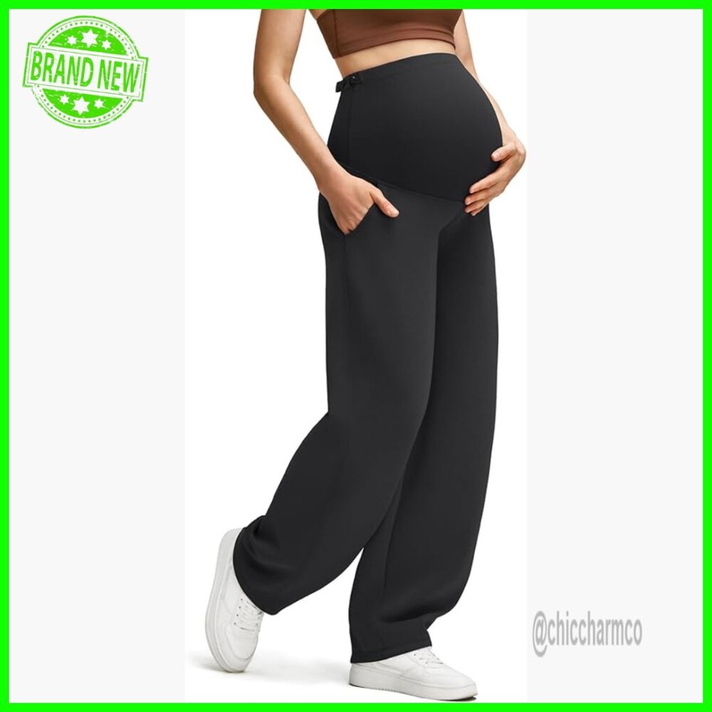 Maternity Sweatpants Over Belly Adjustable Waist Barrel Leg Pockets